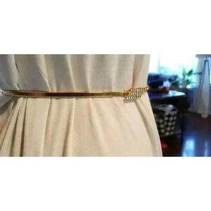 Vintage Rhinestone Gold Coil Stretch Belt Waist Chain Juliana